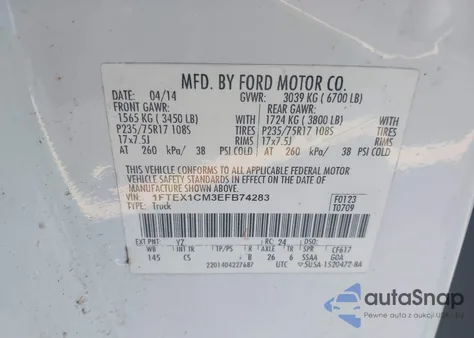 2014 Ford F-150 Stx z USA, uszkodzony, nr VIN 1FTEX1CM3EFB74283